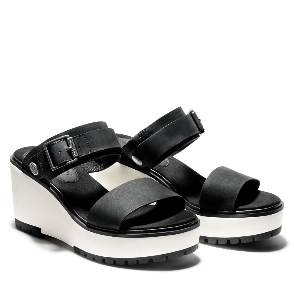 Timberland Womens Sandals Koralyn Wedge - Black/White - India TM3501642